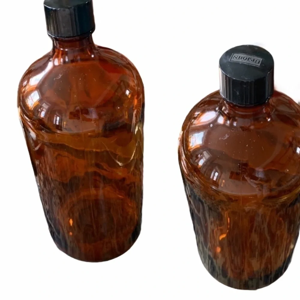 VTG Upjohn Large Amber Glass Pharmacy Bottle